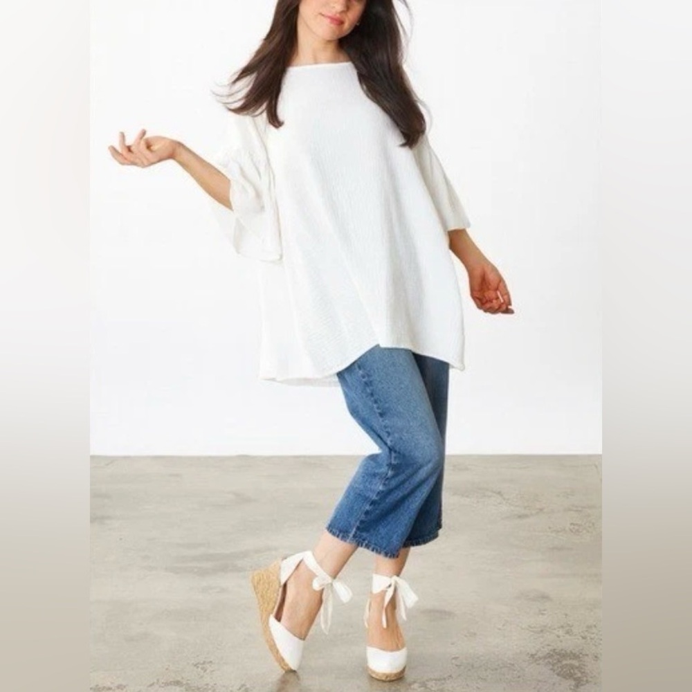 Bryn Walker Diego Tunic NWT Cream Linen Relaxed-Fit Ruffled Sleeves Generous S